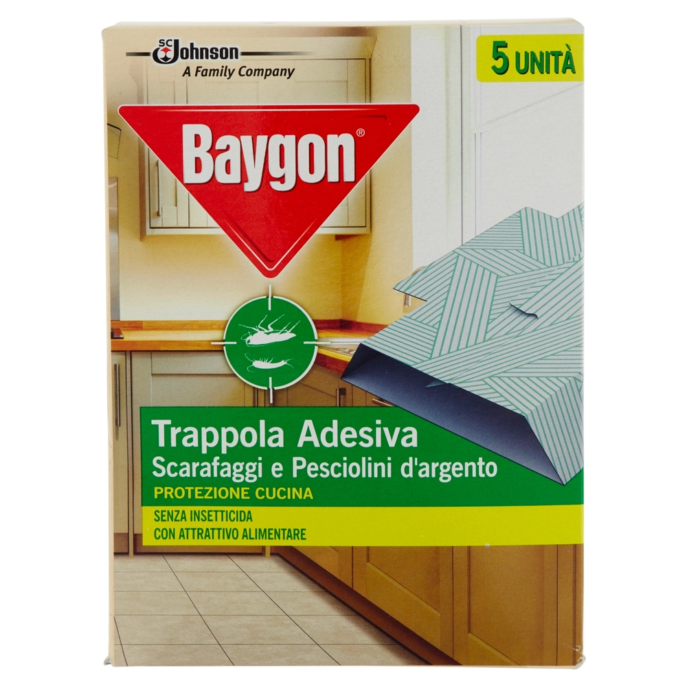 Baygon Trappola Adesiva Scarafaggi e Pesciolini d'argento 5 pz